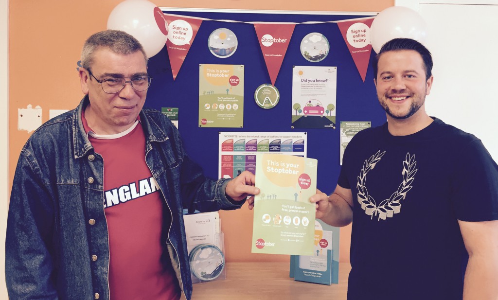 Gary Barker (left) and Mark Blandford (right) launch the Stoptober challenge across Doncaster Drug and Alcohol Services.