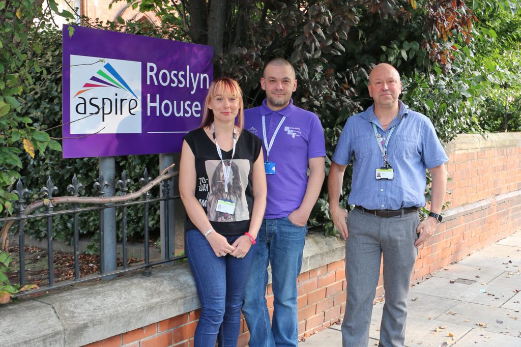 Aspire Volunteer/Peer Mentor Coordinator Lydia Rice (left) and Service Manager Stuart Green (right) pictured with Peer Mentor and SMART Facilitator Paul Walker (centre).