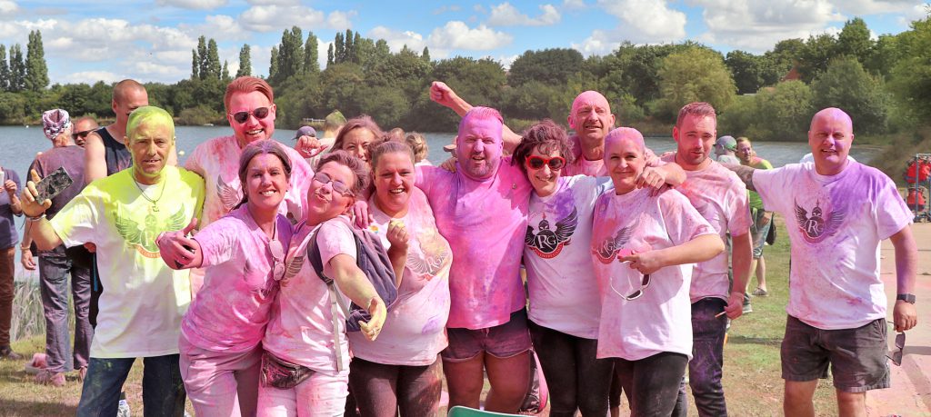 Competitors in the 2016 Recovery Games held at Hatfield Marina are pictured enjoying the colour run celebrations.