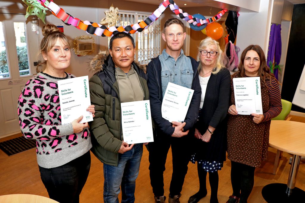 Photo shows:  (left to right): Students Natalie Jessop; Mitra Rai; Christopher Davies with Liz Woolston, WEA and Terez Nagy, Aspire’s Employment Training Coach.